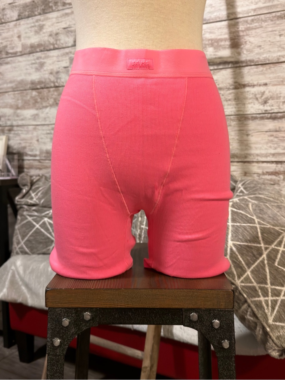 SKIMS Pink Ribbed Boxer Brief Shorts
